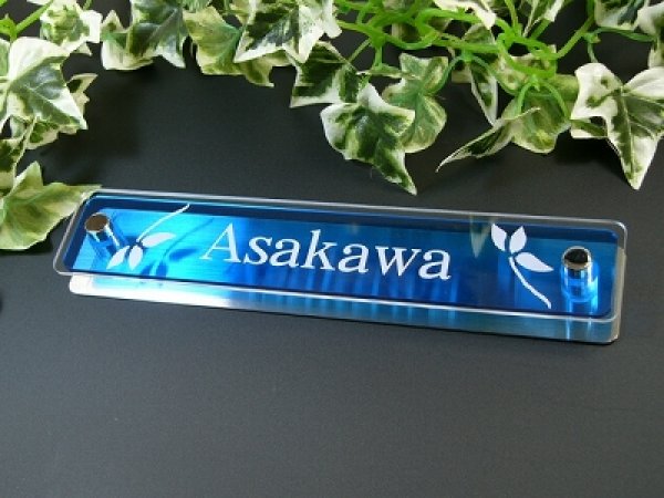 画像2: ステンレス表札【スカイブルー】貼付けタイプ サイズ210mm×40mm (2)