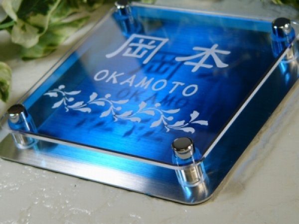 画像3: ステンレス表札【スカイブルー】貼付けタイプ サイズ130mm×130mm (3)